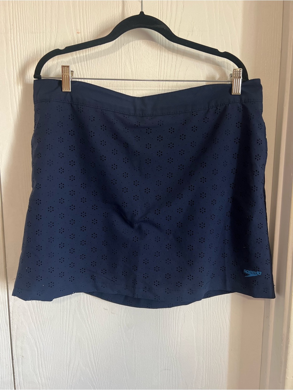 Speedo Woven Swim Skort Skirt Eyelet  Side Pockets UPF 50+ Navy Blue Size XL